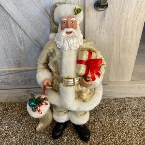 10.5” Santa Claus, Gold Velvet with Faux White Fur Trim